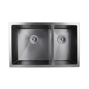 Aqu Dark Gray Stainless Steel Handmade Round Corners Double Bowls Kitchen Sink